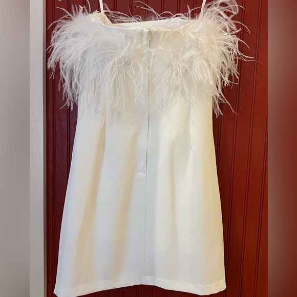 NWOT Bardot White Strapless Feather Trim After Wedding Party Mini Dress 10 - Picture 2 of 5